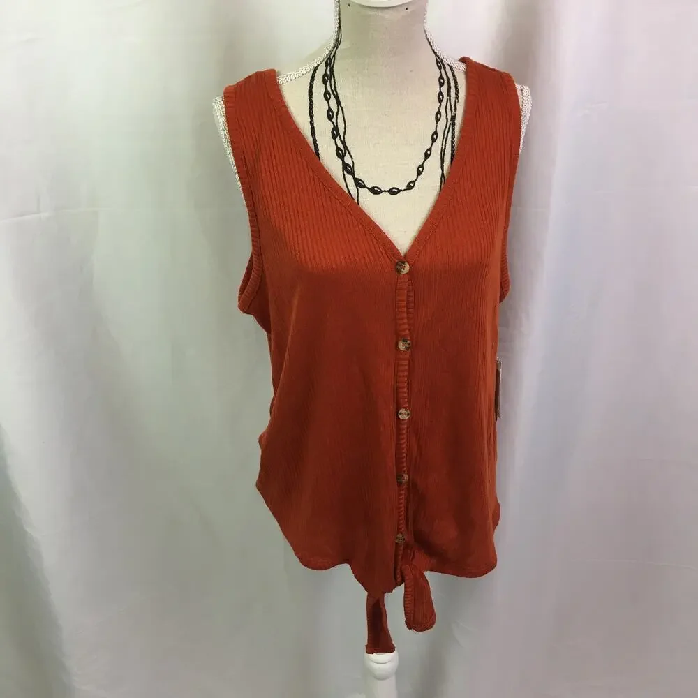 Pink Republic Ribbed Button Down Tank Rust Medium - Picture 13 of 15